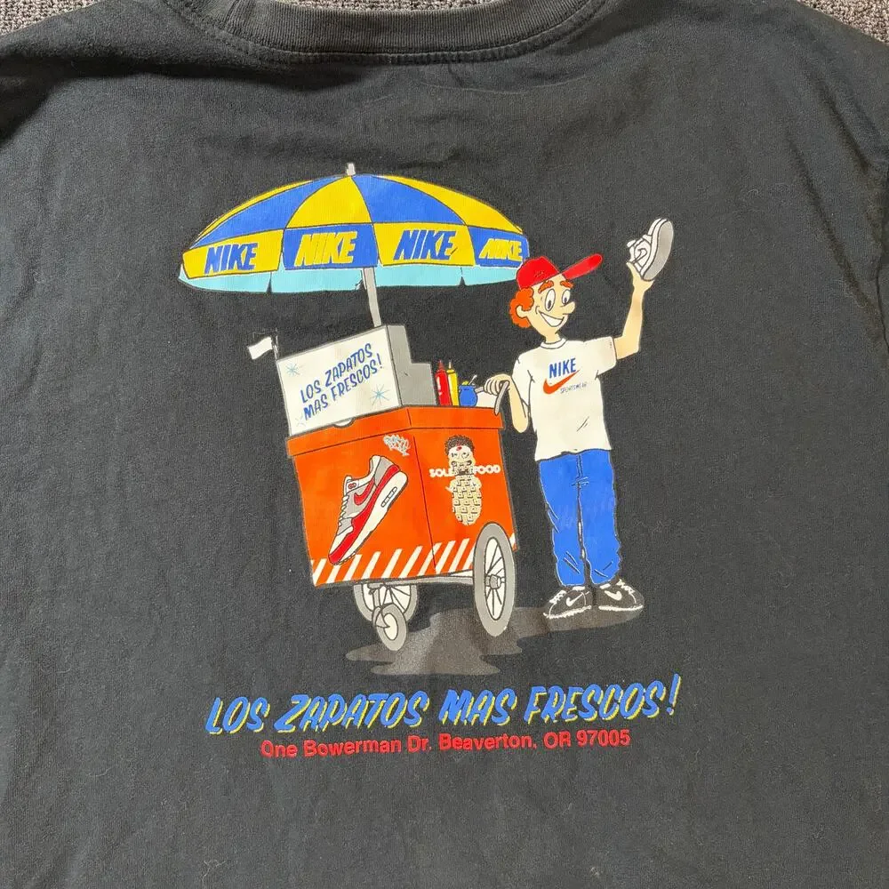 Vintage Y2k Nike Sole Food Los Zapatos Black Graphic Short Sleeve Tee Men's XL